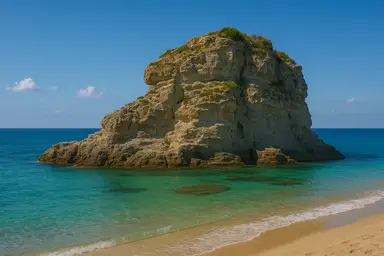 Il maestoso scoglio che si innalza a pochi metri dalla riva è un punto iconico per chi visita la zona, perfetto per chi ama i tuffi o semplicemente per chi desidera godersi la bellezza del paesaggio.